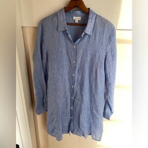 Jjill love linen Blue long tunic shirt large 100% linen
